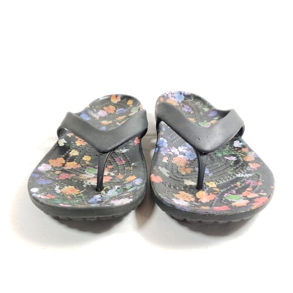 Crocs Womens Size 9 Floral Print Black Flip-Flops - Picture 6 of 8